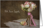 rose bouquet on lace doily with vintage texture overlay for sympathy card
