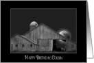 Cousin’s birthday with old barn and full moon in black frame card