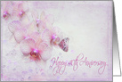 40th Anniversary butterfly on pink orchids with bubbles card