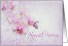 55th anniversary pink orchids with butterfly and bubbles card