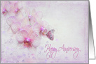 Wedding Anniversary butterfly on orchids with bubbles card