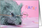 get well soon, gray rat with eyeglasses on pink card