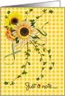 just a note, sunflower bouquet with lady bugs on quilted gingham card