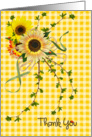 thank you-sunflower bouquet with lady bugs on yellow gingham card