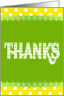 thanks-bright yellow and white polka dot border with green flowers card