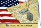 Patriotic Thank You with military dog tags on flag card