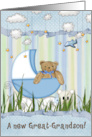 Teddy Bear In Buggy for New Great Grandson Congratulations card