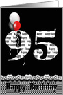 95th birthday, red, white and black balloon bouquet on black card