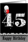 45th Birthday--red, white and black balloon bouquet on black card