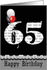 65th Birthday Red, White and Black Balloons With Gingham Border card