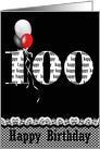 100th birthday red, white and black balloon bouquet on black card