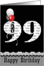 99th birthday, balloon bouquet on black card