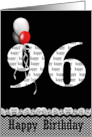 96th Birthday Balloons on Black with Gingham Border card