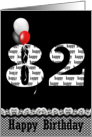 82nd birthday--red, white and black balloon bouquet on black card