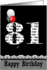 81st birthday-red, white and black balloon bouquet on black card