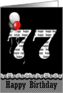 77th birthday-red, white and black balloon bouquet on black card