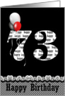 73rd birthday-red, white and black balloon bouquet card