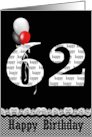 62nd Birthday Party Balloons with Gingham Border card