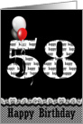 58th birthday-red, white and black baloloon bouquet on black card