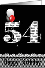 54th birthday, balloon bouquet on black card