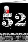 52nd birthday-red,black,and white balloon bouquet on black card