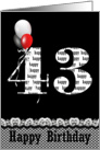 43rd birthday-red, white and black balloon bouquet card