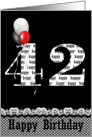 42nd Birthday-red, white and black balloon bouquet card