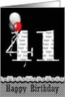 41st Birthday, Red, Black and White Balloon Bouquet card