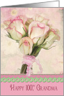 100th birthday for Grandma, pink rose bouquet on floral background card