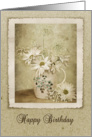 birthday-daisy and Queen Anne’s Lace bouquet in old pitcher card