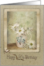 50th birthday-daisy and Queen Anne’s Lace bouquet in old pitcher card