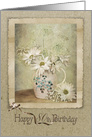 80th birthday daisy and Queen Anne’s Lace bouquet in old pitcher card