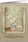 90th birthday daisy and Queen Anne’s Lace bouquet in old pitcher card
