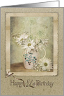 81st birthday, daisy bouquet in vintage pitcher with texture overlay card