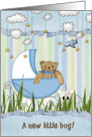 Baby Boy congratulations-teddy bear in buggy card
