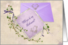 Bridesmaid request-floral branch on purple wedding stationery card