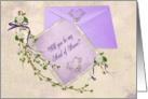 Maid of Honor request-floral branch on purple wedding stationery card