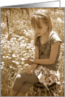miss you for friend-young girl with in field of wild daisies card
