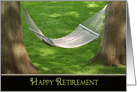 Retirement, hammock between two oak trees card