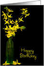 Mom’s birthday-lady bug on forsythia branch card