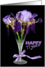 77th birthday purple iris bouquet in stemware glass card