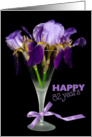 82nd Birthday-purple iris bouquet with purple ribbon-like satin bow card