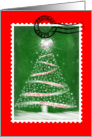 Christmas tree stamp with postmark and red frame card