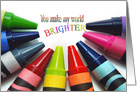 Friendship colorful crayons on white background card