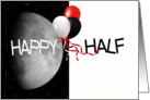 Half Birthday with half moon and balloons on black and white card
