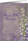 100th birthday lily of the valley bouquet on texture purple card