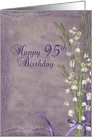 Mom’s 95th birthday, lily of the valley bouquet on purple texture card