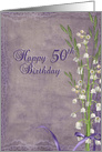50th birthday for Mother lily of the valley bouquet on purple texture card