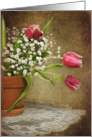 Thinking of you tulip bouquet with textured overlay card
