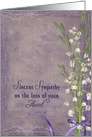 sympathy for loss of aunt, lily of the valley bouquet on purple card